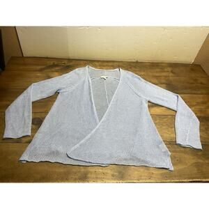 Eileen Fisher Linen Open Drape Front Cardigan Size Large Light Blue